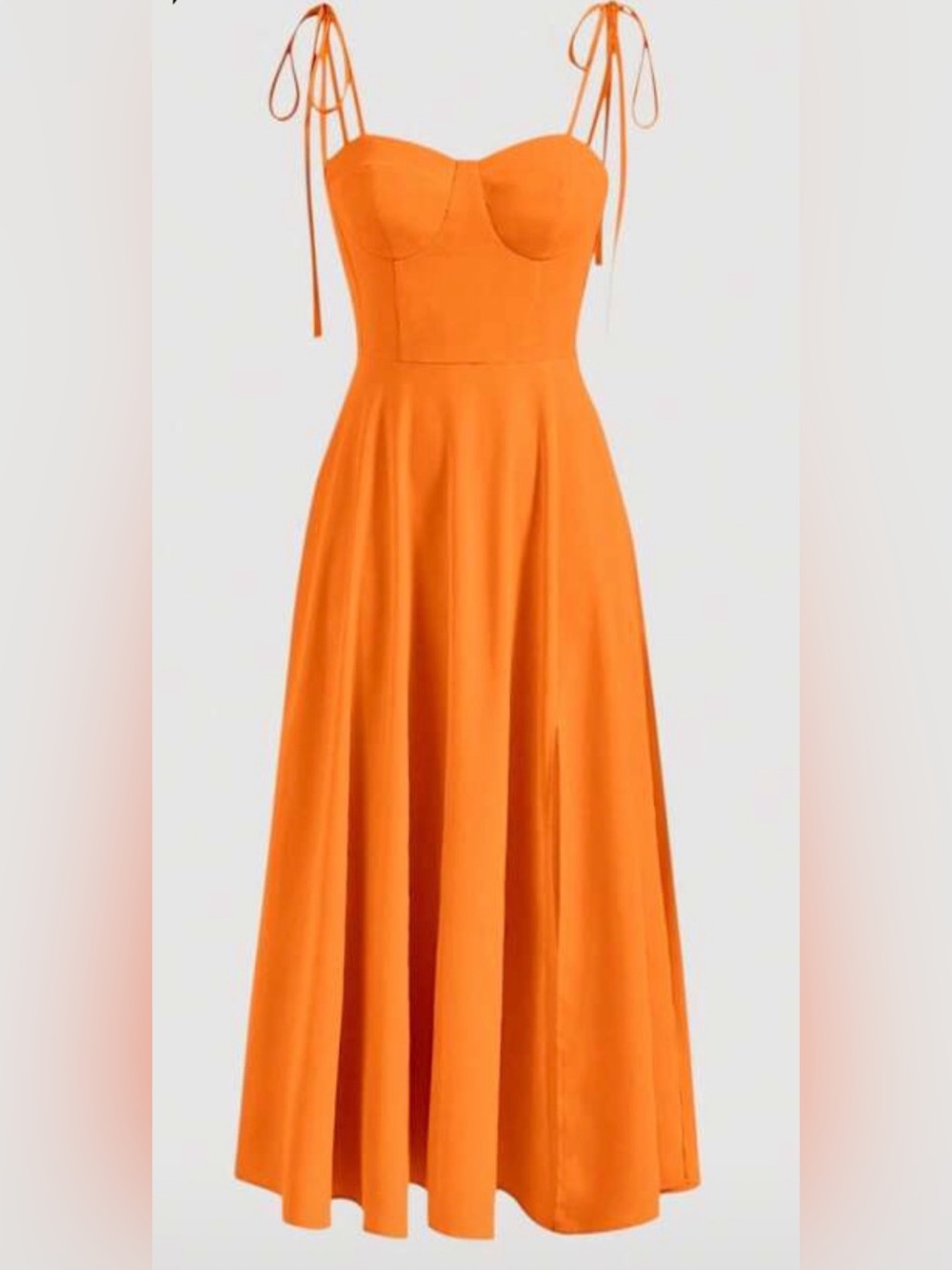 SHEIN Bright Orange Midi Dress with Fitted Bodice